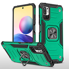 Silicone Matte Finish and Plastic Back Cover Case with Magnetic Finger Ring Stand MQ1 for Xiaomi Redmi Note 10 5G Midnight Green
