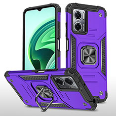 Silicone Matte Finish and Plastic Back Cover Case with Magnetic Finger Ring Stand MQ1 for Xiaomi Redmi Note 11E 5G Purple