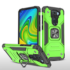 Silicone Matte Finish and Plastic Back Cover Case with Magnetic Finger Ring Stand MQ1 for Xiaomi Redmi Note 9 Green
