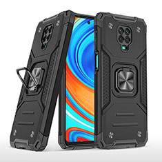 Silicone Matte Finish and Plastic Back Cover Case with Magnetic Finger Ring Stand MQ1 for Xiaomi Redmi Note 9 Pro Black
