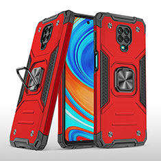 Silicone Matte Finish and Plastic Back Cover Case with Magnetic Finger Ring Stand MQ1 for Xiaomi Redmi Note 9 Pro Red