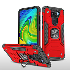 Silicone Matte Finish and Plastic Back Cover Case with Magnetic Finger Ring Stand MQ1 for Xiaomi Redmi Note 9 Red
