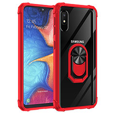 Silicone Matte Finish and Plastic Back Cover Case with Magnetic Finger Ring Stand MQ2 for Samsung Galaxy A10e Red