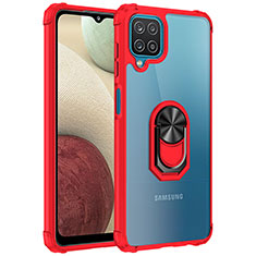 Silicone Matte Finish and Plastic Back Cover Case with Magnetic Finger Ring Stand MQ2 for Samsung Galaxy A12 Nacho Red