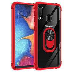 Silicone Matte Finish and Plastic Back Cover Case with Magnetic Finger Ring Stand MQ2 for Samsung Galaxy A20e Red