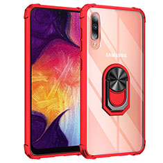 Silicone Matte Finish and Plastic Back Cover Case with Magnetic Finger Ring Stand MQ2 for Samsung Galaxy A30S Red
