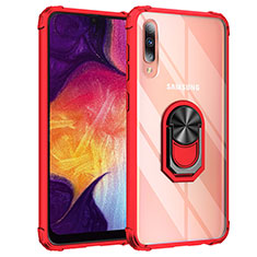 Silicone Matte Finish and Plastic Back Cover Case with Magnetic Finger Ring Stand MQ2 for Samsung Galaxy A50 Red