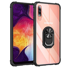 Silicone Matte Finish and Plastic Back Cover Case with Magnetic Finger Ring Stand MQ2 for Samsung Galaxy A50S Black