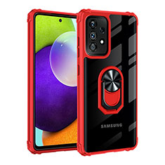 Silicone Matte Finish and Plastic Back Cover Case with Magnetic Finger Ring Stand MQ2 for Samsung Galaxy A52 4G Red