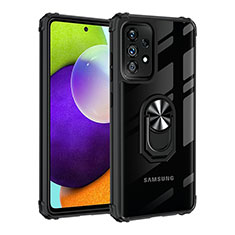 Silicone Matte Finish and Plastic Back Cover Case with Magnetic Finger Ring Stand MQ2 for Samsung Galaxy A52s 5G Black