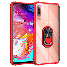 Silicone Matte Finish and Plastic Back Cover Case with Magnetic Finger Ring Stand MQ2 for Samsung Galaxy A70 Red