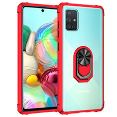 Silicone Matte Finish and Plastic Back Cover Case with Magnetic Finger Ring Stand MQ2 for Samsung Galaxy M40S Red