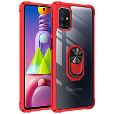 Silicone Matte Finish and Plastic Back Cover Case with Magnetic Finger Ring Stand MQ2 for Samsung Galaxy M51 Red