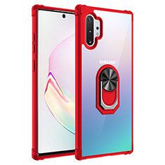 Silicone Matte Finish and Plastic Back Cover Case with Magnetic Finger Ring Stand MQ2 for Samsung Galaxy Note 10 Plus 5G Red