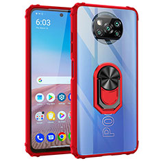 Silicone Matte Finish and Plastic Back Cover Case with Magnetic Finger Ring Stand MQ2 for Xiaomi Poco X3 Pro Red