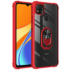 Silicone Matte Finish and Plastic Back Cover Case with Magnetic Finger Ring Stand MQ2 for Xiaomi Redmi 9 India Red