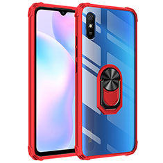 Silicone Matte Finish and Plastic Back Cover Case with Magnetic Finger Ring Stand MQ2 for Xiaomi Redmi 9A Red