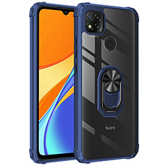 Silicone Matte Finish and Plastic Back Cover Case with Magnetic Finger Ring Stand MQ2 for Xiaomi Redmi 9C Blue