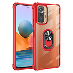 Silicone Matte Finish and Plastic Back Cover Case with Magnetic Finger Ring Stand MQ2 for Xiaomi Redmi Note 10 Pro 4G Red