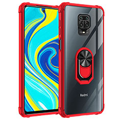 Silicone Matte Finish and Plastic Back Cover Case with Magnetic Finger Ring Stand MQ2 for Xiaomi Redmi Note 9 Pro Max Red