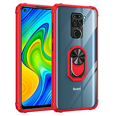 Silicone Matte Finish and Plastic Back Cover Case with Magnetic Finger Ring Stand MQ2 for Xiaomi Redmi Note 9 Red
