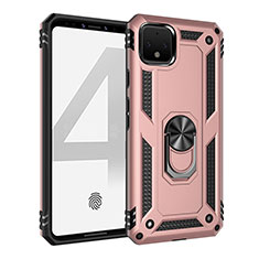 Silicone Matte Finish and Plastic Back Cover Case with Magnetic Finger Ring Stand MQ3 for Google Pixel 4 Rose Gold