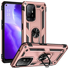 Silicone Matte Finish and Plastic Back Cover Case with Magnetic Finger Ring Stand MQ3 for Oppo A94 5G Rose Gold
