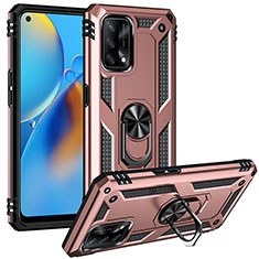 Silicone Matte Finish and Plastic Back Cover Case with Magnetic Finger Ring Stand MQ3 for Oppo A95 4G Rose Gold