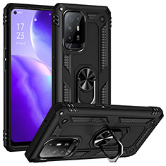 Silicone Matte Finish and Plastic Back Cover Case with Magnetic Finger Ring Stand MQ3 for Oppo F19 Pro+ Plus 5G Black
