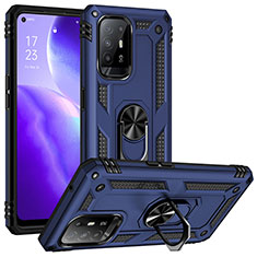 Silicone Matte Finish and Plastic Back Cover Case with Magnetic Finger Ring Stand MQ3 for Oppo F19 Pro+ Plus 5G Blue