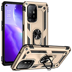 Silicone Matte Finish and Plastic Back Cover Case with Magnetic Finger Ring Stand MQ3 for Oppo F19 Pro+ Plus 5G Gold