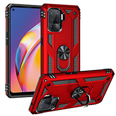 Silicone Matte Finish and Plastic Back Cover Case with Magnetic Finger Ring Stand MQ3 for Oppo F19 Pro Red