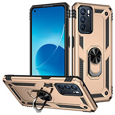 Silicone Matte Finish and Plastic Back Cover Case with Magnetic Finger Ring Stand MQ3 for Oppo Reno6 5G Gold