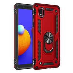 Silicone Matte Finish and Plastic Back Cover Case with Magnetic Finger Ring Stand MQ3 for Samsung Galaxy A01 Core Red