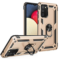 Silicone Matte Finish and Plastic Back Cover Case with Magnetic Finger Ring Stand MQ3 for Samsung Galaxy A02s Gold