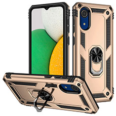 Silicone Matte Finish and Plastic Back Cover Case with Magnetic Finger Ring Stand MQ3 for Samsung Galaxy A03 Core Gold