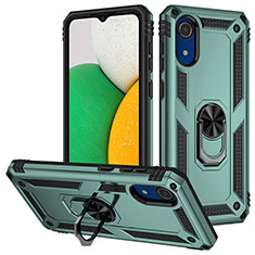Silicone Matte Finish and Plastic Back Cover Case with Magnetic Finger Ring Stand MQ3 for Samsung Galaxy A03 Core Green
