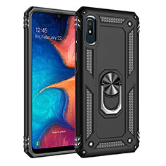 Silicone Matte Finish and Plastic Back Cover Case with Magnetic Finger Ring Stand MQ3 for Samsung Galaxy A10e Black