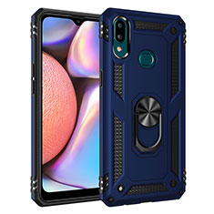 Silicone Matte Finish and Plastic Back Cover Case with Magnetic Finger Ring Stand MQ3 for Samsung Galaxy A10s Blue
