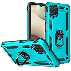Silicone Matte Finish and Plastic Back Cover Case with Magnetic Finger Ring Stand MQ3 for Samsung Galaxy A12 5G Cyan