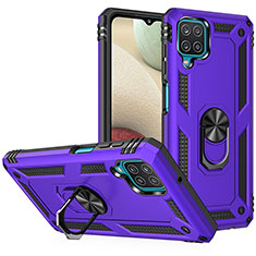 Silicone Matte Finish and Plastic Back Cover Case with Magnetic Finger Ring Stand MQ3 for Samsung Galaxy A12 5G Purple