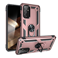 Silicone Matte Finish and Plastic Back Cover Case with Magnetic Finger Ring Stand MQ3 for Samsung Galaxy A15 4G Rose Gold