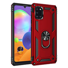 Silicone Matte Finish and Plastic Back Cover Case with Magnetic Finger Ring Stand MQ3 for Samsung Galaxy A31 Red
