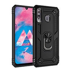 Silicone Matte Finish and Plastic Back Cover Case with Magnetic Finger Ring Stand MQ3 for Samsung Galaxy A40s Black