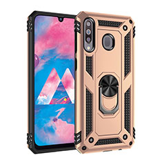 Silicone Matte Finish and Plastic Back Cover Case with Magnetic Finger Ring Stand MQ3 for Samsung Galaxy A40s Gold