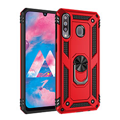 Silicone Matte Finish and Plastic Back Cover Case with Magnetic Finger Ring Stand MQ3 for Samsung Galaxy A40s Red