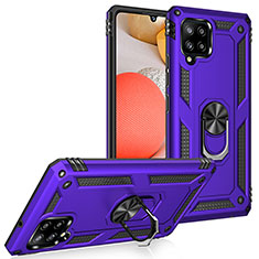 Silicone Matte Finish and Plastic Back Cover Case with Magnetic Finger Ring Stand MQ3 for Samsung Galaxy A42 5G Purple
