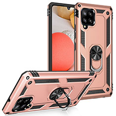Silicone Matte Finish and Plastic Back Cover Case with Magnetic Finger Ring Stand MQ3 for Samsung Galaxy A42 5G Rose Gold