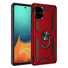 Silicone Matte Finish and Plastic Back Cover Case with Magnetic Finger Ring Stand MQ3 for Samsung Galaxy A71 4G A715 Red