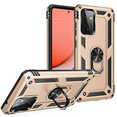 Silicone Matte Finish and Plastic Back Cover Case with Magnetic Finger Ring Stand MQ3 for Samsung Galaxy A72 5G Gold